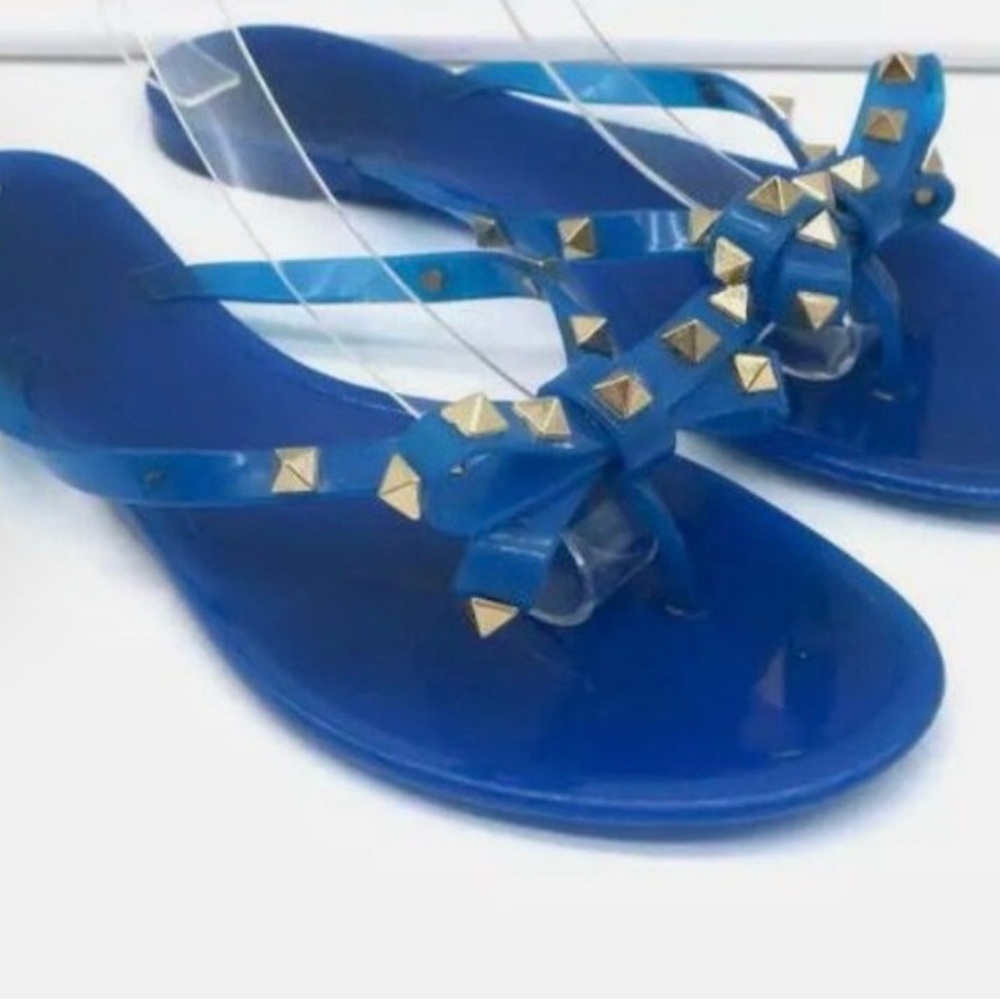 Valentino Vibrant Blue Sandals with Gold Accents